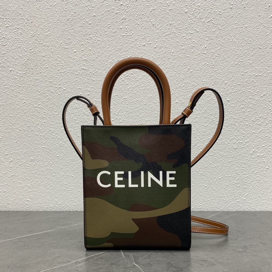 Celine Mini Vertical Cabas In Triomphe Canvas And Calfskin With Celine Print Camouflage 193302